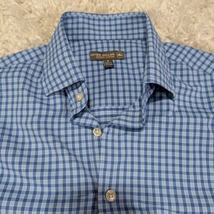 Peter Millar Light and Navy Blue Gingham Dress Shirt